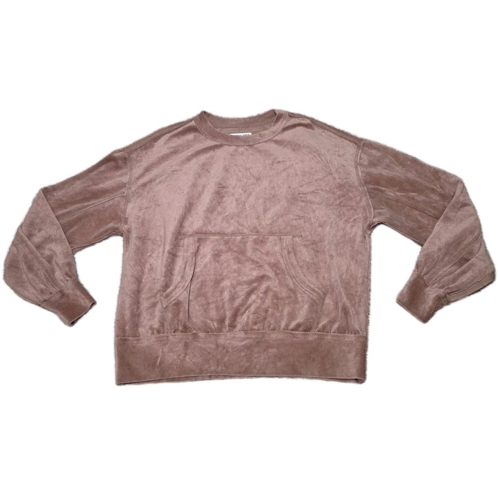 We The Free Free People Preston Velour Sweatshirt Kangaroo Pocket XS
